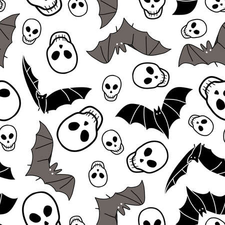 Bats and skulls halloween pattern vector designのイラスト素材