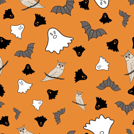 Halloween seamless pattern on orange background designのイラスト素材