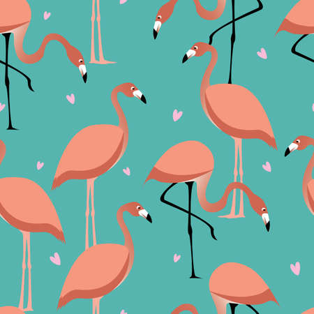 Seamless pink flamingo pattern on turquoiseのイラスト素材
