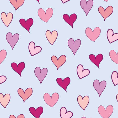 Pink hearts seamless pattern on pastel purple background illustration