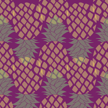 Seamless pattern with pineapple fruit on purple background illustrationのイラスト素材