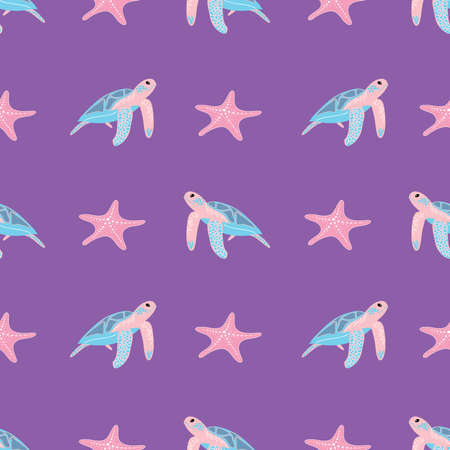 Sea turtles vector repeat patternのイラスト素材