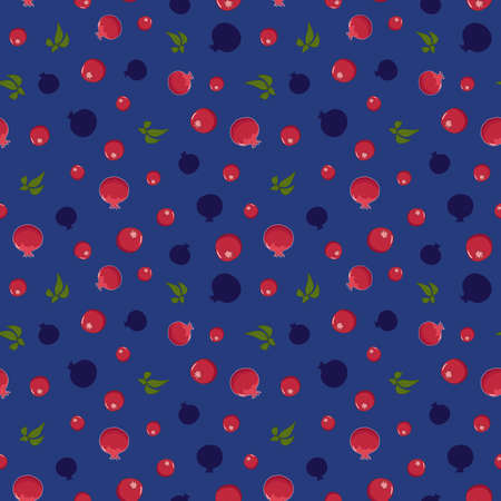 Pomegranate vector repeat pattern on dark blue backgroundのイラスト素材