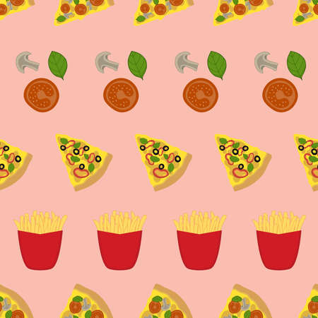 Fast food repeat pattern design on pink backgroundのイラスト素材