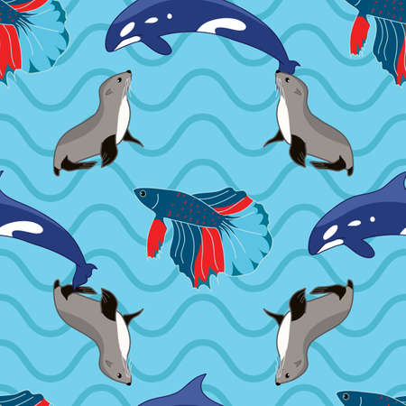 Sea creatures vector repeat pattern designのイラスト素材