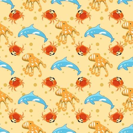 Sea creatures vector repeat patternのイラスト素材