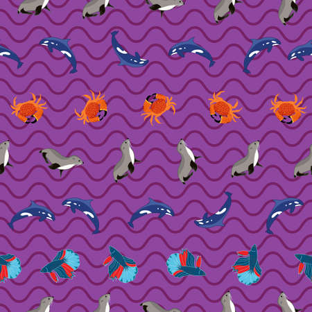 Sea creatures vector repeat patternのイラスト素材