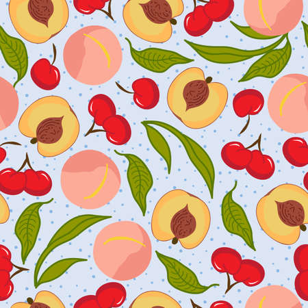 Stone fruit mix vector seamless pattern design illustration