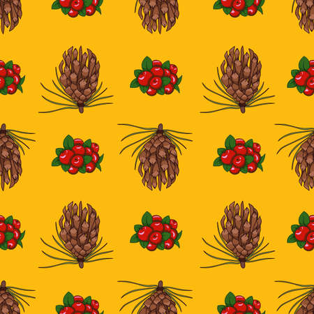 Pinecone and berries autumn seamless pattern design illustrationのイラスト素材