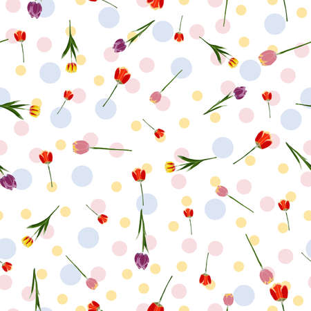 Cute vector tulip flowers seamless patternのイラスト素材