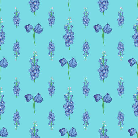 Small scale blue delphinium flowers repeat patternのイラスト素材