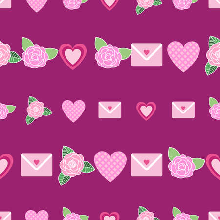 Valentine vector repeat pattern design on purple backgroundのイラスト素材