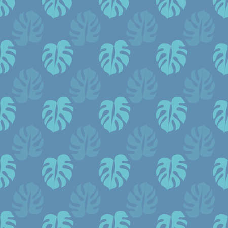 Tropic leaves repeat pattern on blue backgroundのイラスト素材