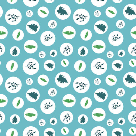 Small tropic leaves and circles seamless pattern
