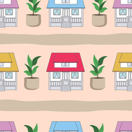 Colorful houses and roads repeat pattern designのイラスト素材