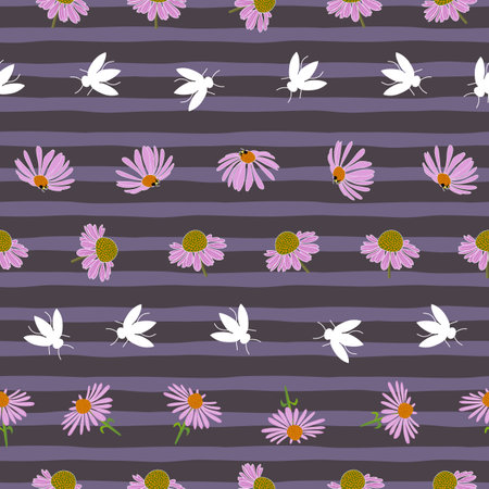 Echinacea flowers seamless pattern design on stripesのイラスト素材