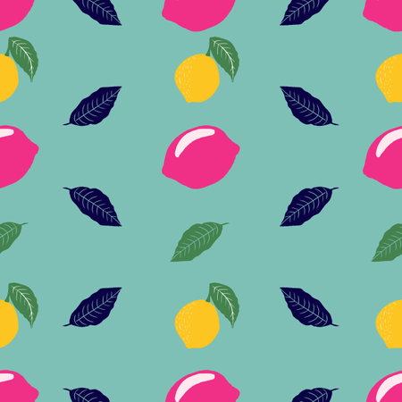 Abstract lemons and leaves vector seamless pattern