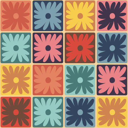 Retro flower checkered vector seamless pattern designのイラスト素材