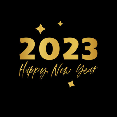Happy new year 2023 golden vector design on black background art