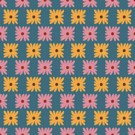 Retro style 70s flower repeat pattern floral vector illustration artのイラスト素材