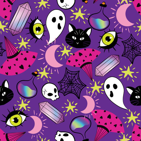Witchy Halloween pattern design seamless illustrationのイラスト素材