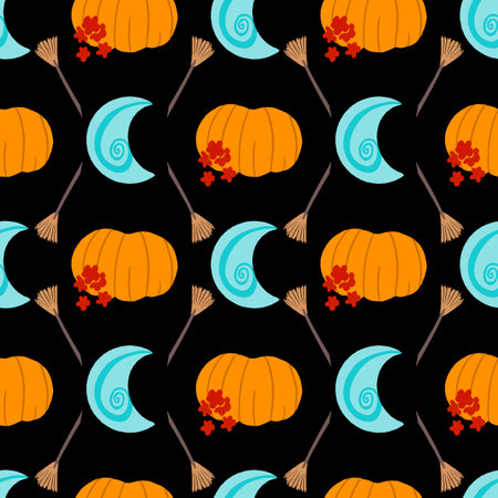 Spooky Halloween repeat pattern design on blackのイラスト素材
