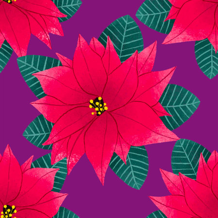 Christmas flower pattern illustration design on purple background artの写真素材