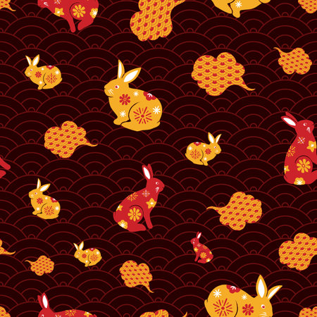 Year of the rabbit 2023 seamless vector pattern designのイラスト素材