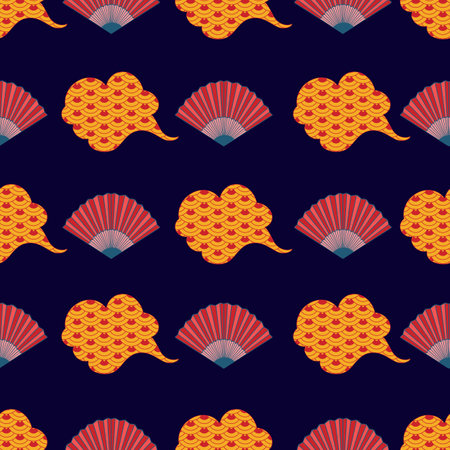 Chinese clouds and fans asian seamless vector pattern design