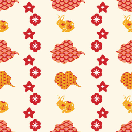 Chinese new year of the rabbit 2023 seamless pattern designのイラスト素材