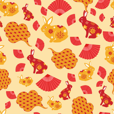 Chinese year of the rabbit, vector seamless pattern designのイラスト素材