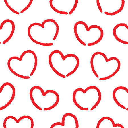Red textured hearts vector seamless pattern on white backgroundのイラスト素材