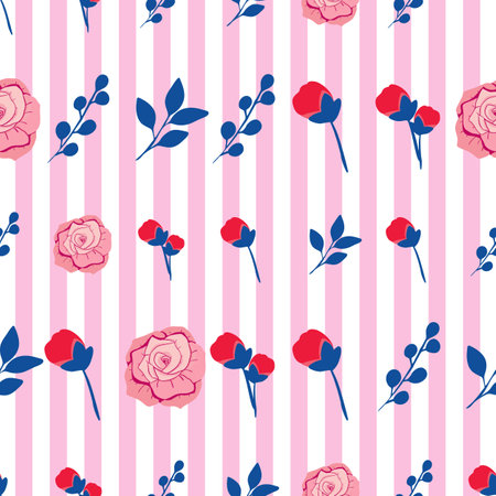 Vintage style roses seamless pattern design on striped backgroundのイラスト素材