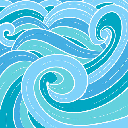 Vector illustration blue sea waves, white outlined, backgrondのイラスト素材
