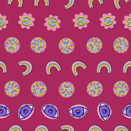 Retro 70s style vector repeat pattern designのイラスト素材