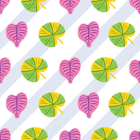 Tropic leaves seamless vector pattern on striped background design