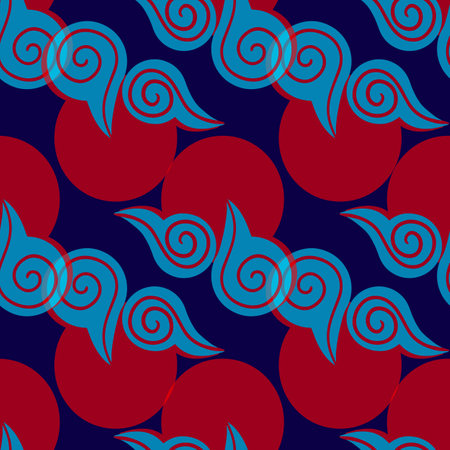 Red sun and sea wave vector repeat pattern designのイラスト素材