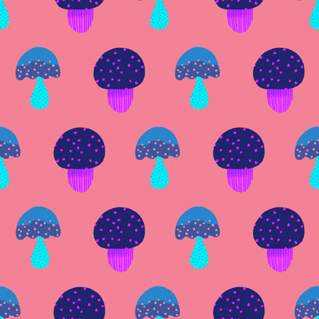 Magic mushrooms vector repeat pattern on pink backgroundのイラスト素材