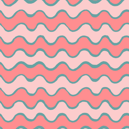 Wavy stripes seamless pattern design in pink and turquoiseのイラスト素材