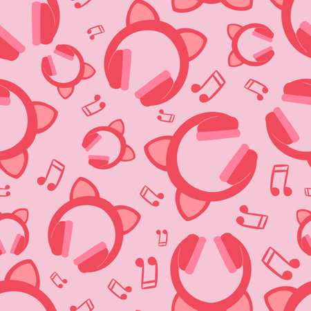 Headphones in pink cute seamless pattern designのイラスト素材