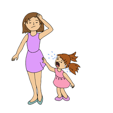 stressed mom and little girl crying vector illustrationのイラスト素材