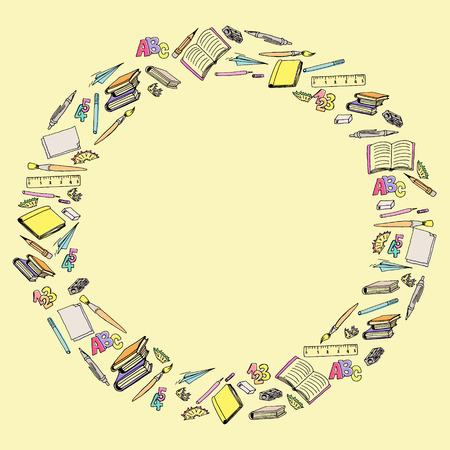 Back to school background. School supplies. Hand drawing vector illustrationのイラスト素材