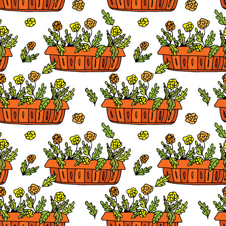 Pot plants seamless pattern, hand-drawn design elements, vector illustrationのイラスト素材