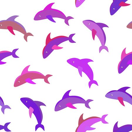 Dolphin seamless pattern background in flat style. Vector illustrations.のイラスト素材