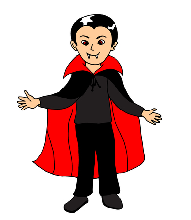 Boy wearing vampire Halloween costume. Vector illustrationのイラスト素材