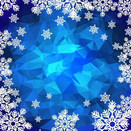 Christmas holiday background. White snowflakes on blue polygonal mosaic.のイラスト素材