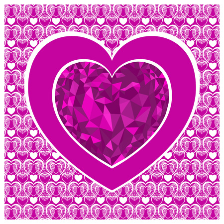 Valentine's day card with heart . Pink heart low poly style.  Vector backgroundのイラスト素材
