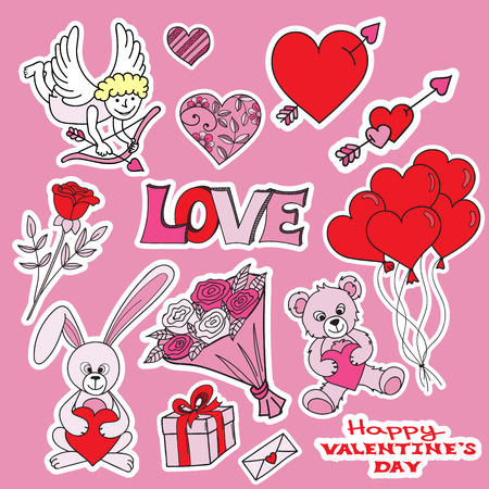 Valentine's day doodles set. Hand drawn elements for design.  Vector illustrationのイラスト素材