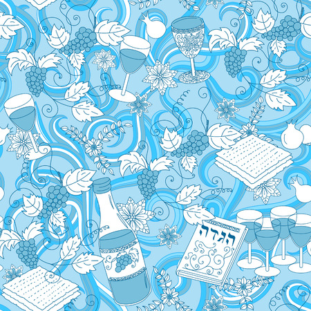 Passover seamless pattern background. Jewish holiday Passover symbols. Vector illustrationのイラスト素材