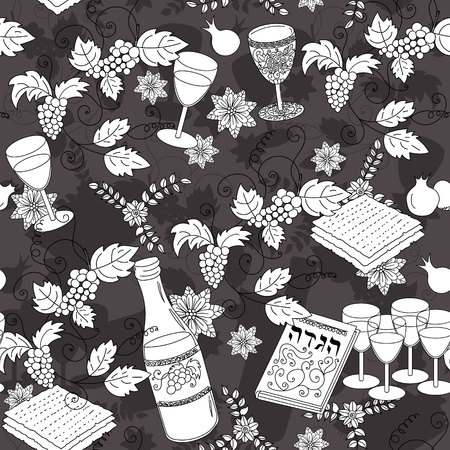 Passover seamless patten background. Jewish holiday Passover symbols. Vector illustrationのイラスト素材